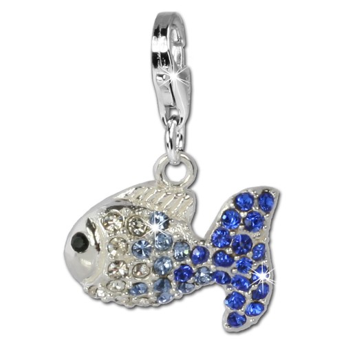 SilberDream Glitzer Charm Fisch Swarovski Elements blau ICE GSC001