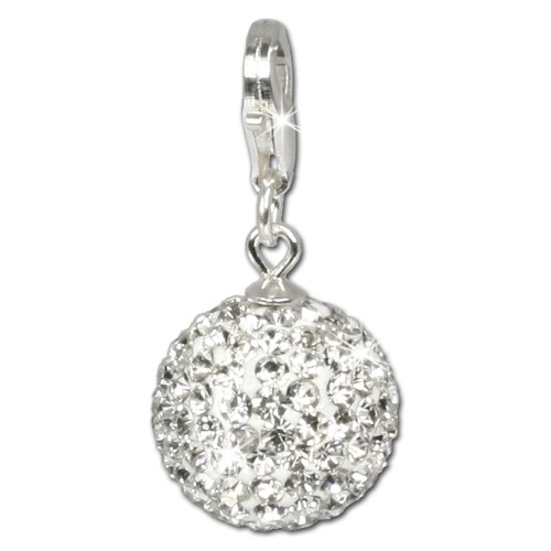 SilberDream Glitzer Charm Kugel weiß Swarovski Elements GSC205