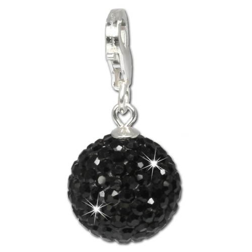 SilberDream Glitzer Charm Kugel schwarz Swarovski Elements GSC206