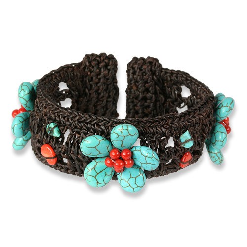 SilberDream Stein Armband Blume türkis rot Armreifen SDA022