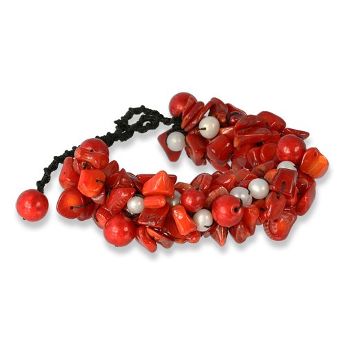 SilberDream Stein Perlen Armband Geflecht rot SDA015