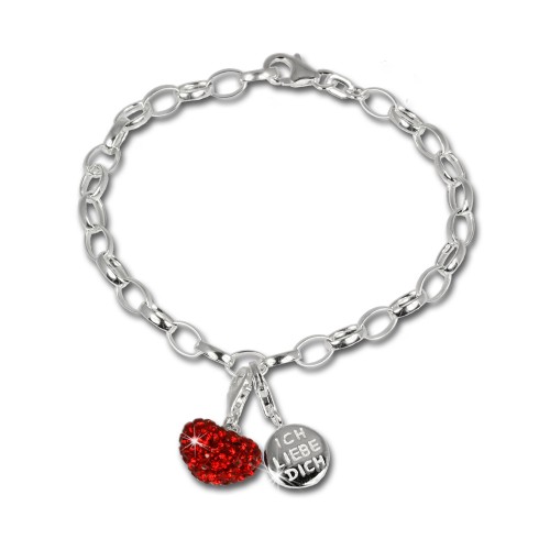 SilberDream 925 Charm Herz rot Swarovski Elements Armband Set FCA127