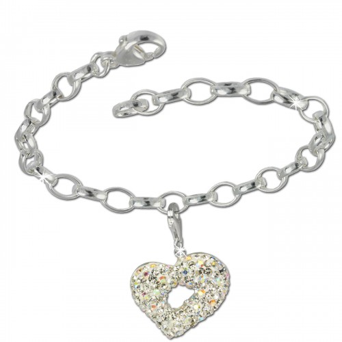 SilberDream 925 Charm Set Herz weiß Swarovski Elements Armband FCA138