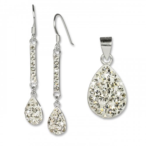 SilberDream Set Tropfen Anhänger Ohrringe Zirkonia weiß 925 GSS042