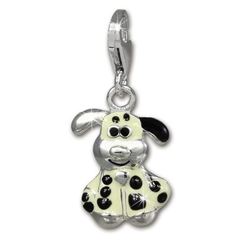 SilberDream Charm Hund schwarzweiß Armband Anhänger 925 Silber FC1042