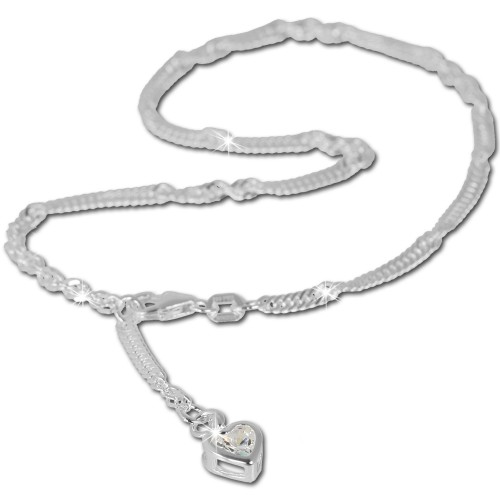 SilberDream 25,5cm Fußkette Herz Zirkonia Silber SDF005