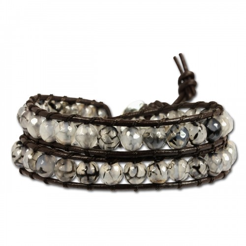 SilberDream Lederarmband Achat Maserung Damen Leder Armband LAN002