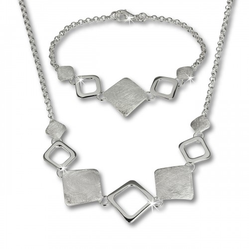SilberDream Schmuck Set Karo Collier Armband 925 Silber SDS409