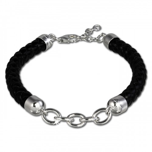 SilberDream Lederarmband schwarz für Charms 925 Silber Armband FC0032