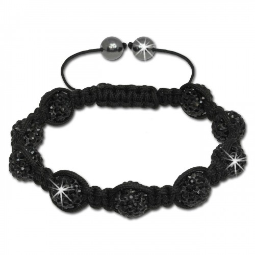 SilberDream Shamballa Armband Zirkonia schwarz 9 Glitzer Kugeln SDA924