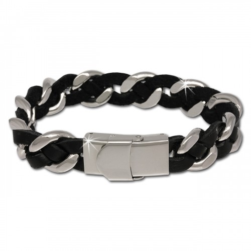 SilberDream LederStahl - Armband Fantasie geflochten schwarz LS5002