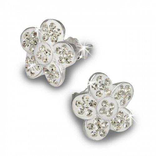 SilberDream Glitzer Ohrstecker Blume weiß Swarovski Elements GSO213W