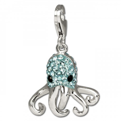 SilberDream Glitzer Charm Krake hellblau Zirkonia Kristalle GSC517H