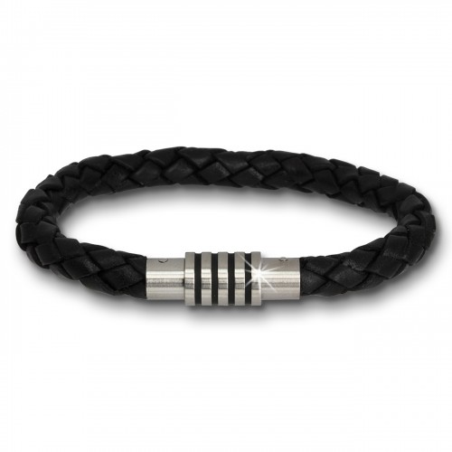 Amello Megabeads Leder Armband schwarz Edelstahl Verschluß AMA475S19
