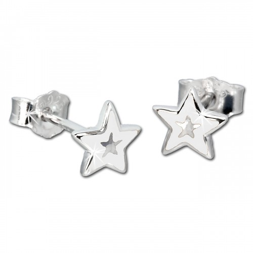 Kinder Ohrring Stern wei Silber Ohrstecker Kinderschmuck TW SDO200W