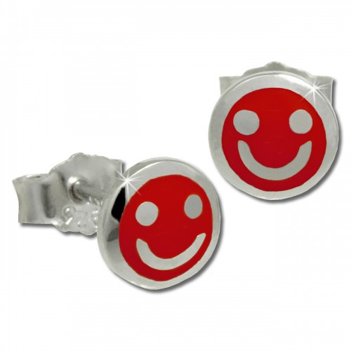 Kinder Ohrring Smiley rot Silber Ohrstecker Kinderschmuck TW SDO208R