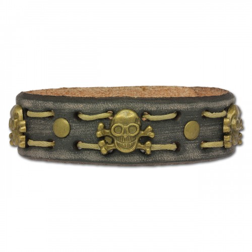 SilberDream Lederarmband grau Herren Leder Armband Totenkopf LA5351B