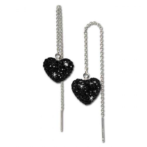 SilberDream Glitzer Ohrhänger Herz schwarz Swarovski Elements GSO211S