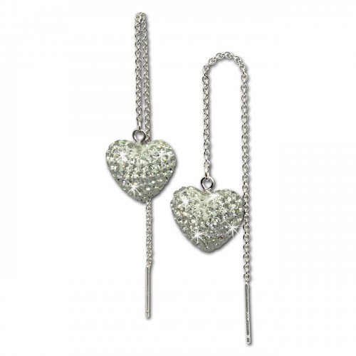 SilberDream Glitzer Ohrhänger Herz weiß Swarovski Elements 925 GSO211W
