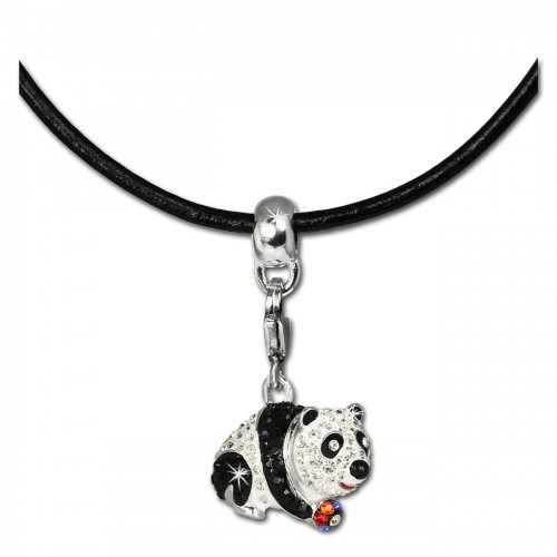 SilberDream Kette Glitzerset Panda 925er Lederkette Anhänger FCA147