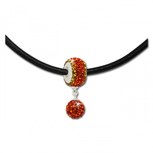SilberDream Set Kette Bommel-Bead Glitzer Kristall orange 925 GSS045O