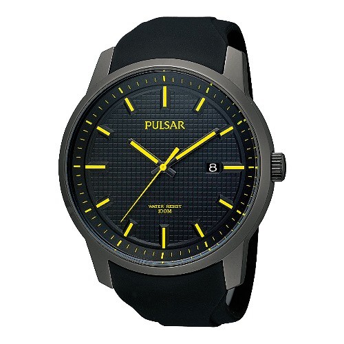 Pulsar Uhr fr Herren schwarz-gelb Sport Uhren Kollektion UPS9077