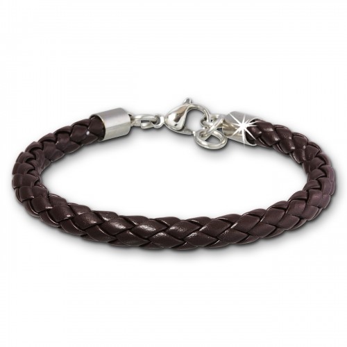 SilberDream Lederarmband geflochten braun Edelstahl Armband LAP008B
