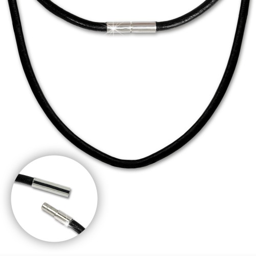 SilberDream Leder Kette 50cm schwarz 3mm Bajonett fr Charms SML1050