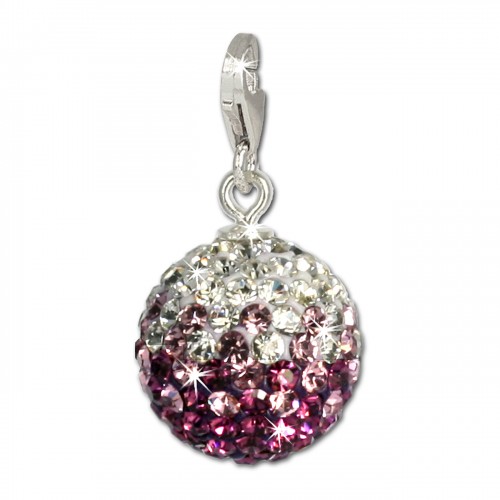 SilberDream Glitzer Charm Kugel lilaweiß Swarovski Elements GSC219V