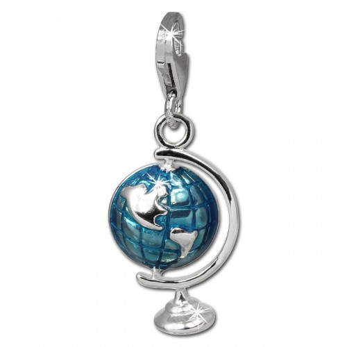 SilberDream Charm Globus blau 925er Silber Armband Anhänger FC833B