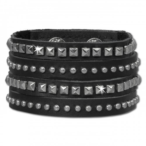 SilberDream Nieten-Lederarmband schwarz Damen Leder Armband LAP512S