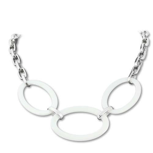 Amello Halskette Keramik Big Oval weiß Damen Edelstahlschmuck ESKX04W