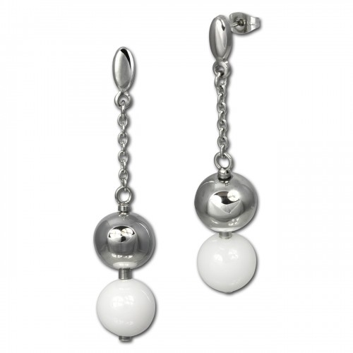 Amello Ohrringe Keramik Kugeln weiß Damen Edelstahlschmuck ESOX12W