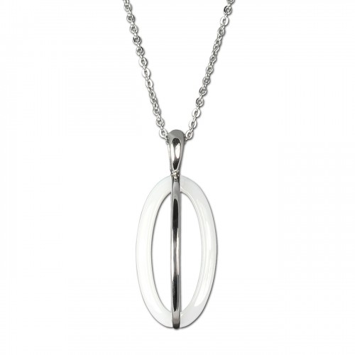 Amello Halskette Keramik Ellipse weiß Damen Edelstahlschmuck ESKX09W