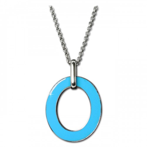 Amello Halskette Oval Emaille türkisweiß Damen Edelstahlschmuck ESKG01T