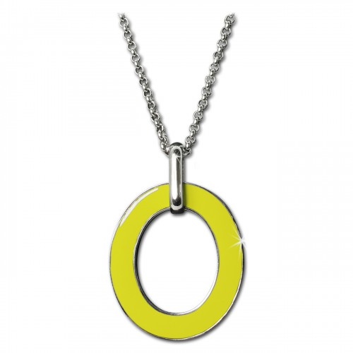 Amello Halskette Oval Emaille gelbweiß Damen Edelstahlschmuck ESKG01Y