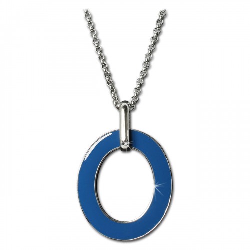 Amello Halskette Oval Emaille blauweiß Damen Edelstahlschmuck ESKG01B