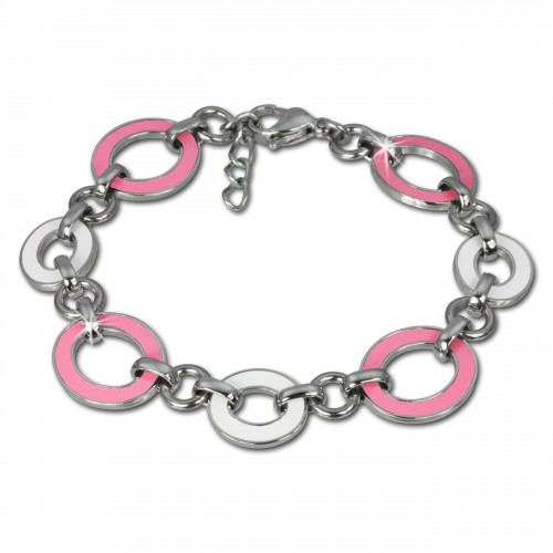 Amello Armband Oval Emaille rosaweiß Damen Edelstahlschmuck ESAG01P