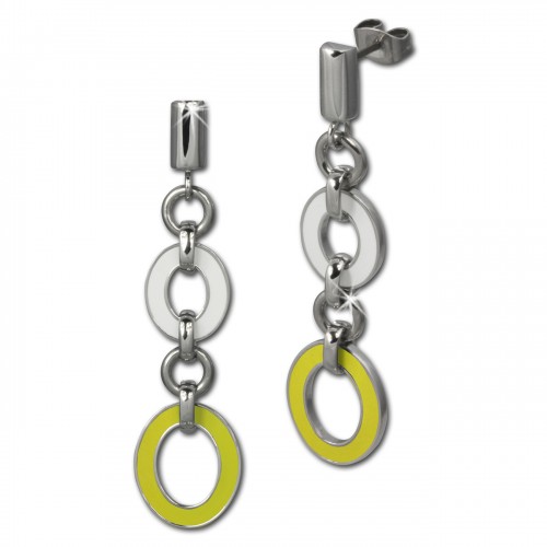 Amello Ohrstecker Oval Emaille gelbweiß Ohrringe Damen Edelstahl ESOG01Y