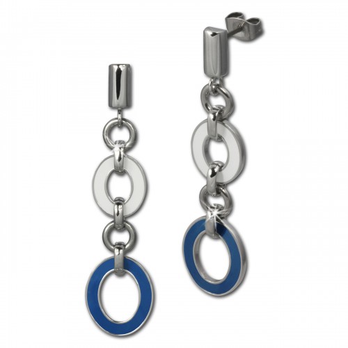 Amello Ohrstecker Oval Emaille blauweiß Ohrringe Damen Edelstahl ESOG01B