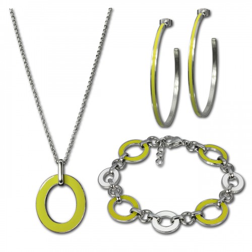Amello Edelstahlschmuckset Emaille gelb Armband, Ohrringe, Kette ESSG02Y