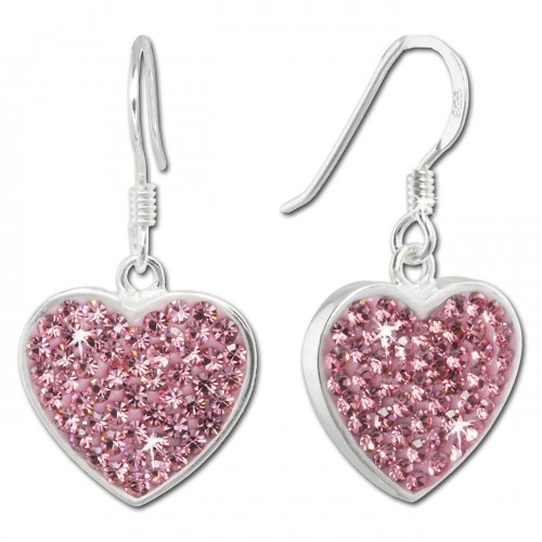 SilberDream Ohrhnger Glitzer Herz Zirkonia rosa 925 Silber SDO8600A