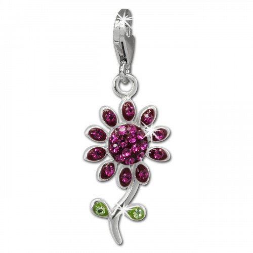 SilberDream Glitzer Charm Blume fuchsia Zirkonia Kristalle Anhänger GSC540P