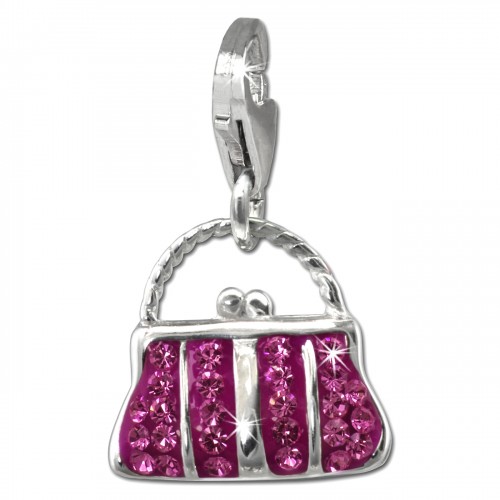 SilberDream Glitzer Charm Tasche groß fuchsia Zirkonia Kristalle GSC559P