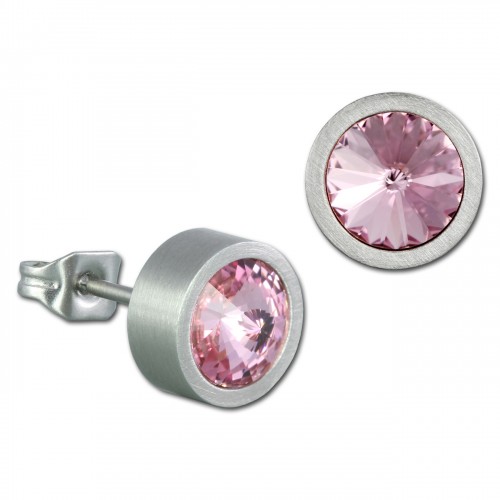 Amello Edelstahl Ohrstecker rund Swarovski Elements rosa Ohrring ESOS03A