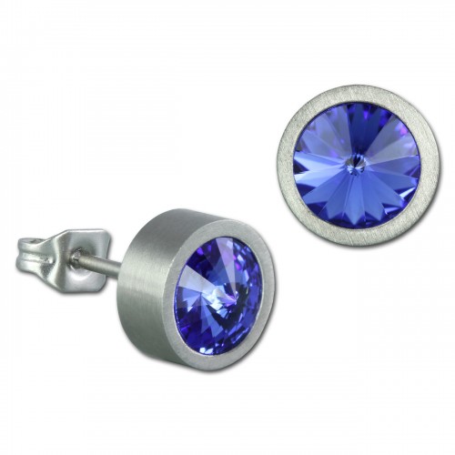 Amello Edelstahl Ohrstecker rund Swarovski Elements blau Ohrring ESOS03B