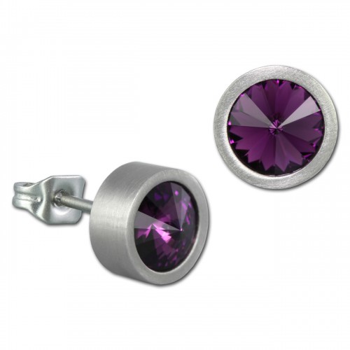 Amello Edelstahl Ohrstecker rund Swarovski Elements flieder Ohrring ESOS03F