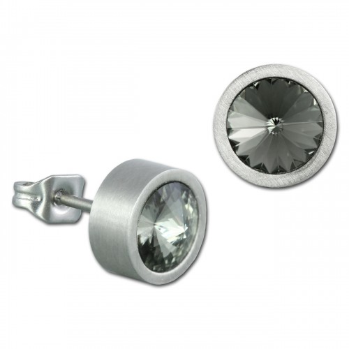 Amello Edelstahl Ohrstecker rund Swarovski Elements grau Ohrring ESOS03K