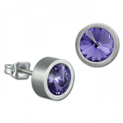 Amello Edelstahl Ohrstecker rund Swarovski Elements lila Ohrring ESOS03V