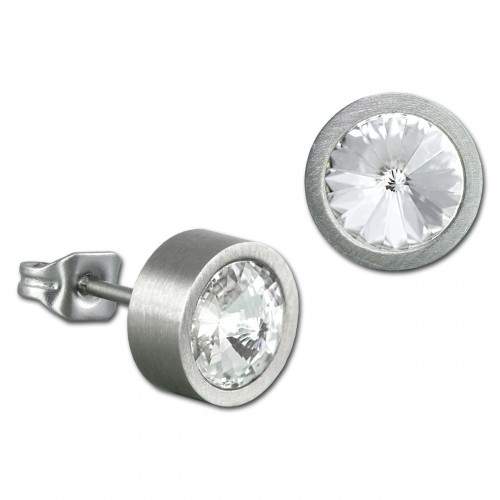 Amello Edelstahl Ohrstecker rund Swarovski Elements weiß Ohrring ESOS03W